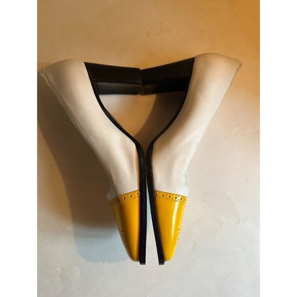 NEW Ralph Lauren Vintage Oxford Brogue Cap Toe Heels Shoe White Yellow 8 B - Picture 3 of 8